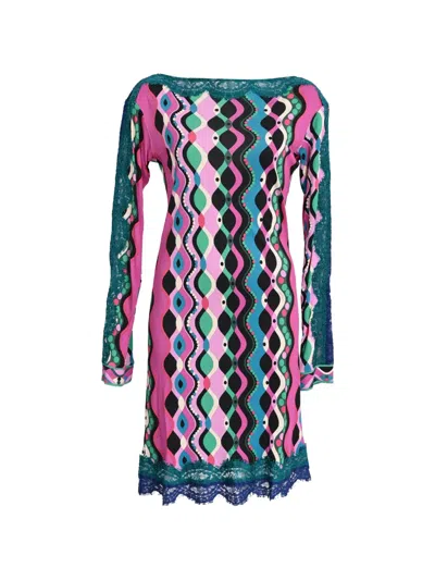 Pre-owned Pucci Printed Lace-detailed Dress In Pink