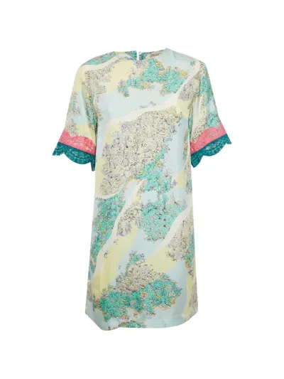 Pre-owned Pucci Printed Lace-trim Dress In Blue