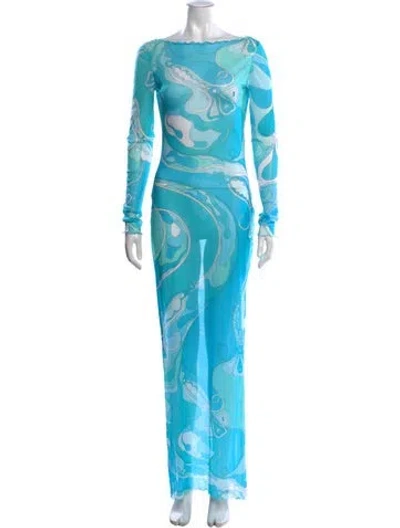 Pre-owned Pucci Printed Long Dress In Blue