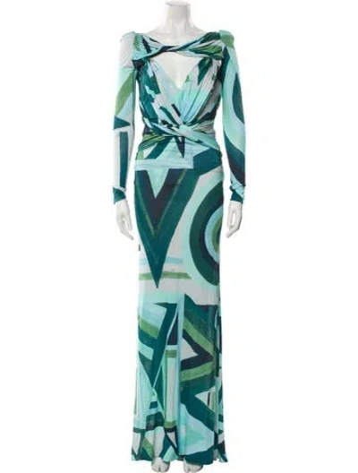 Pre-owned Pucci Printed Long Dress In Green