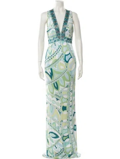 Pre-owned Pucci Printed Long Dress In Green
