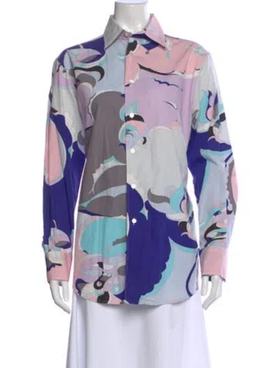 Pre-owned Pucci Printed Long Sleeve Button-up Top In Blue