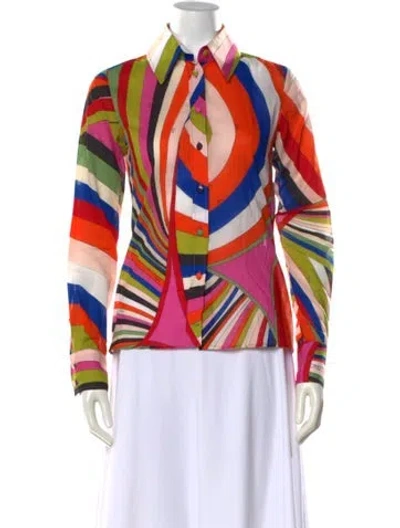 Pre-owned Pucci Printed Long Sleeve Button-up Top In Green