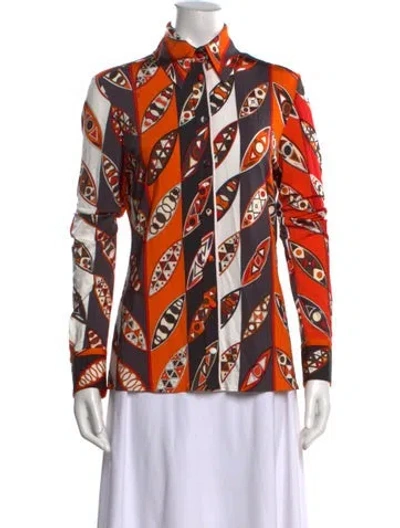 Pre-owned Pucci Printed Long Sleeve Button-up Top W/ Tags In Orange