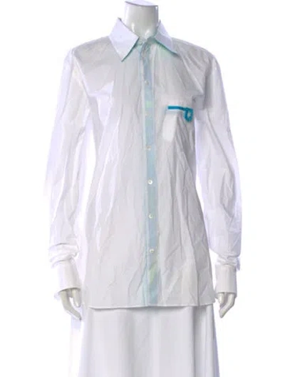 Pre-owned Pucci Printed Long Sleeve Button-up Top In White