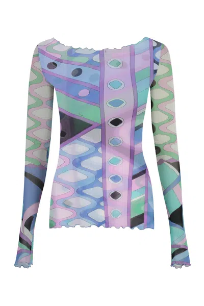Pucci Printed Long-sleeve Top In Clear Blue