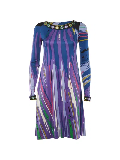 Pre-owned Pucci Printed Long-sleeve Mini Dress In Blue