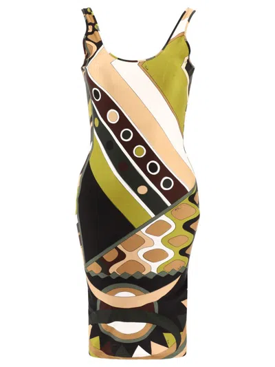 Pucci Printed Lycra Short Dress In Green