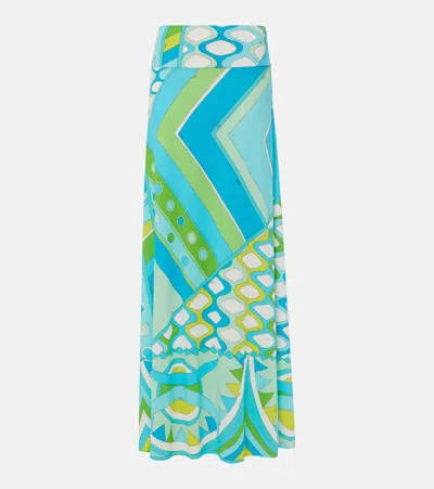 Pucci Printed Maxi Skirt In Blue