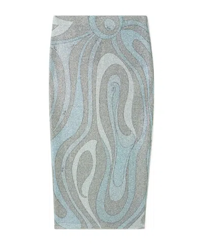 Pucci Printed Metallic Jersey Midi Skirt In Multi