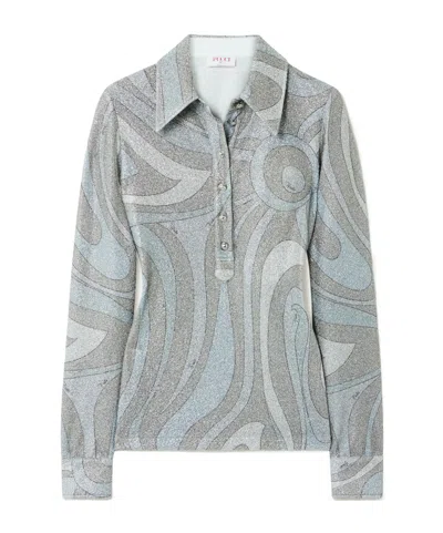 Pucci Printed Metallic Jersey Polo Shirt In Multi
