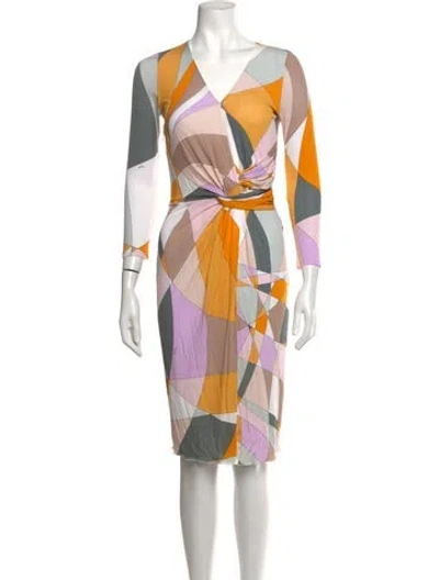 Pre-owned Pucci Printed Midi Length Dress In Neutrals/orange