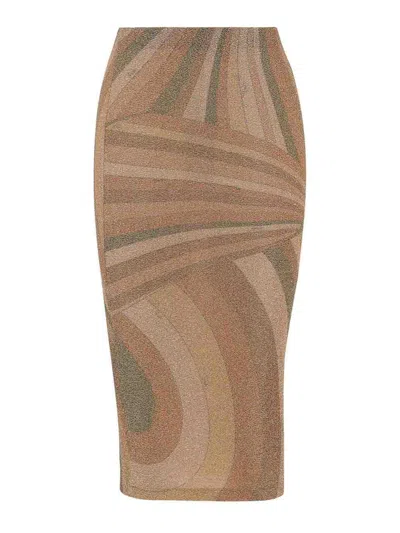 Pucci Printed Midi Skirt In Brown