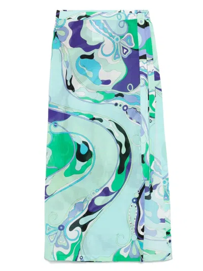 Pucci Printed Midi Skirt In Green