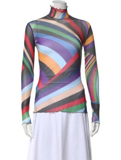 Pre-owned Pucci Printed Mock Neck Top In Blue