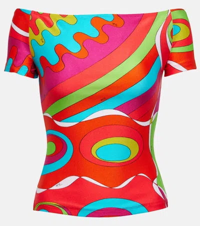 Pucci Printed Off-shoulder Top In Multicoloured