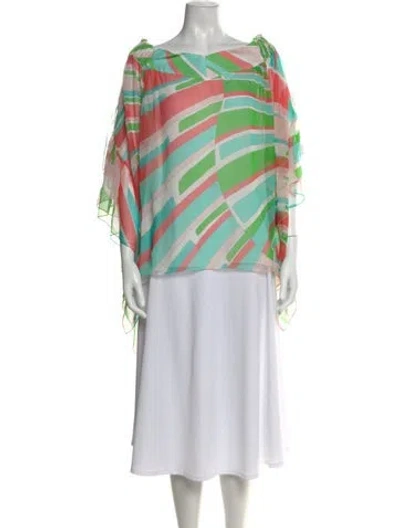 Pre-owned Pucci Printed Off-the-shoulder Blouse In Green