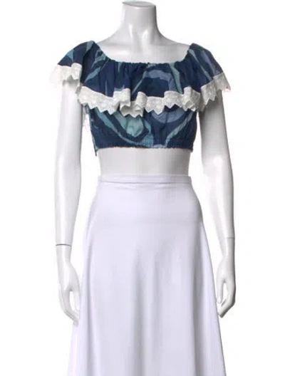 Pre-owned Pucci Printed Off-the-shoulder Crop Top In Blue