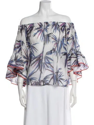Pre-owned Pucci Printed Off-the-shoulder Top In Blue/white