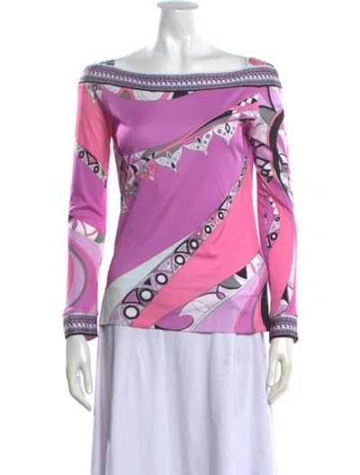 Pre-owned Pucci Printed Off-the-shoulder Top In Purple