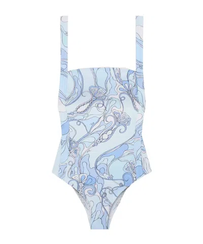 Pucci Printed One-piece Beachwear In Blue