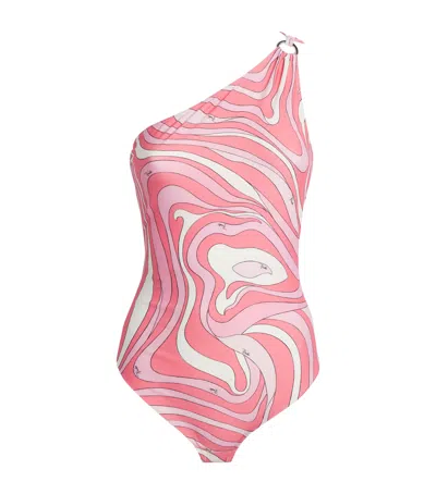 Pucci Printed One-shoulder Swimsuit In Pink