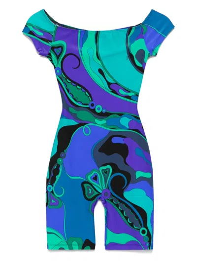 Pucci Orchidee Off-the-shoulder Printed Satin-jersey Playsuit In Multicolor