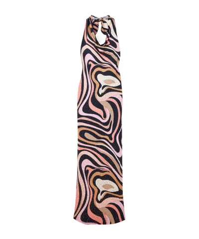 Pucci Printed Satin-jersey Halterneck Maxi Dress In Black