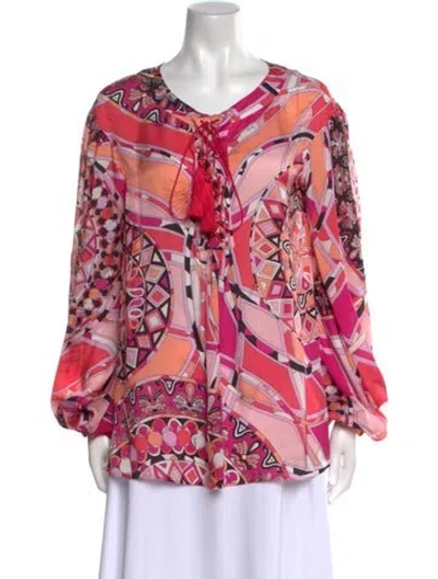 Pre-owned Pucci Printed Scoop Neck Blouse In Blue