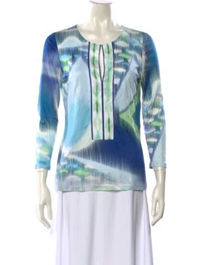 Pre-owned Pucci Printed Scoop Neck Blouse In Blue