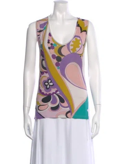 Pre-owned Pucci Printed Scoop Neck Top In Blue