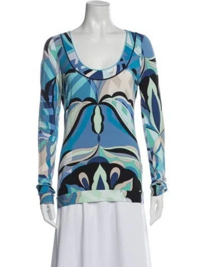 Pre-owned Pucci Printed Scoop Neck Top In Blue
