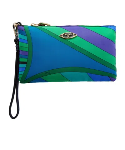 Pucci Printed Shell Clutch In Blue