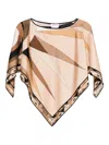 Pucci Geometric Print Silk Top With Boat Neck In Brown