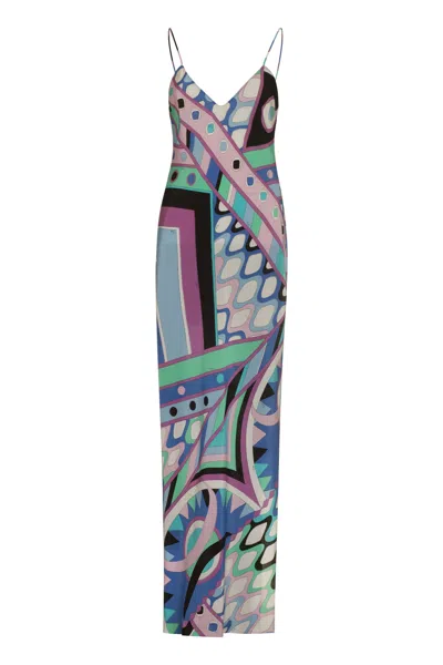 Pucci Printed Silk Dress In Gnawed Blue