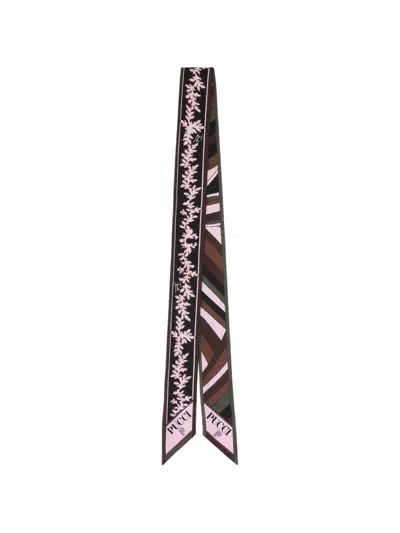 Pucci Printed Silk Foulard Scarf In Brown