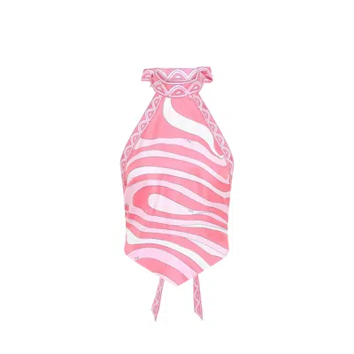Pucci Silk Sleeveless Beach Cover-up Top In Pink