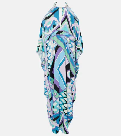 Pucci Printed Silk Kaftan In Blue