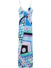 Pucci Printed Crepe Long Dress In Blue