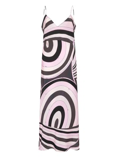 Pucci Printed Silk Long Dress In Pink