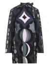 Pucci Geometric Pattern Long Sleeve High Neck Dress In Black