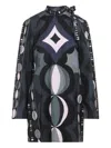 Pucci Geometric Pattern Long Sleeve High Neck Dress In Blue