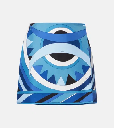 Pucci Printed Silk Miniskirt In Blue
