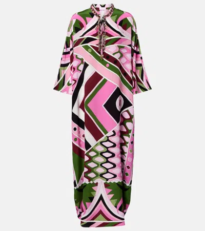 Pucci Printed Silk Satin Kaftan In Pink