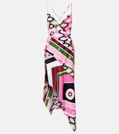 Pucci Printed Silk Satin Maxi Dress In Pink