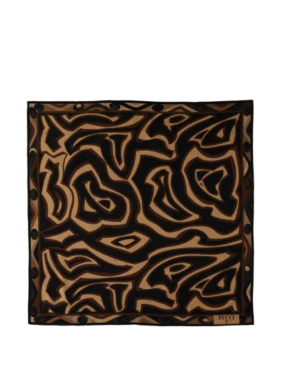 Pucci Printed Silk Scarf In Brown