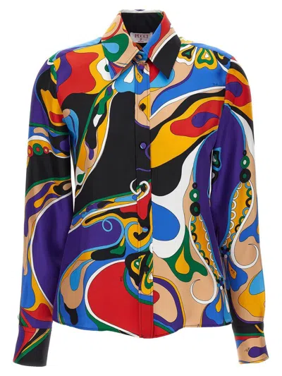 Pucci Printed Silk Shirt With Classic Collar In Multicolor