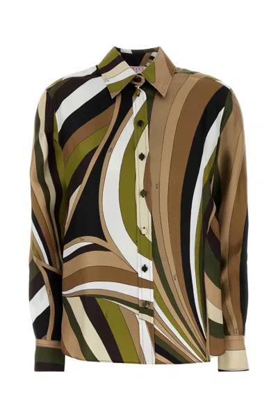 Pucci Printed Silk Shirt In Brown