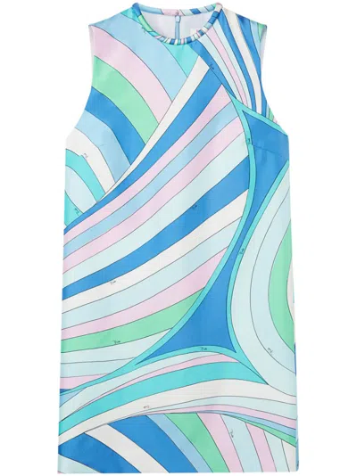 Pucci Printed Silk Short Dress In Blue