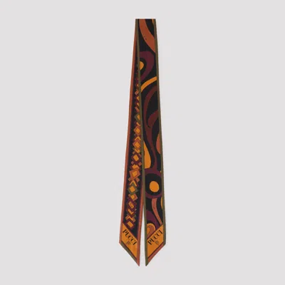 Pucci Printed Silk Skinny Scarf In Multicolour